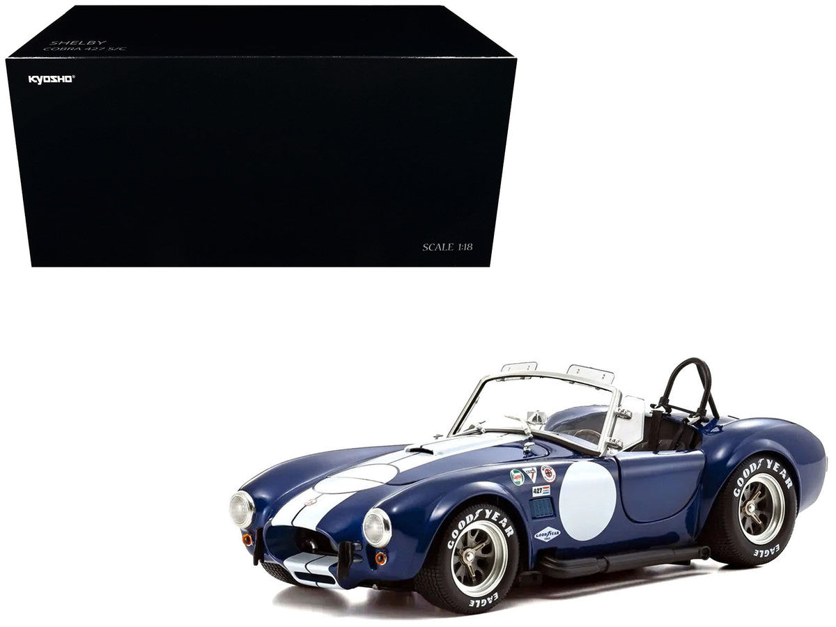 Shelby Cobra 427 S/C Blue with White Stripes and Race Graphics 1/18 Diecast Model Car by Kyosho by Kyosho