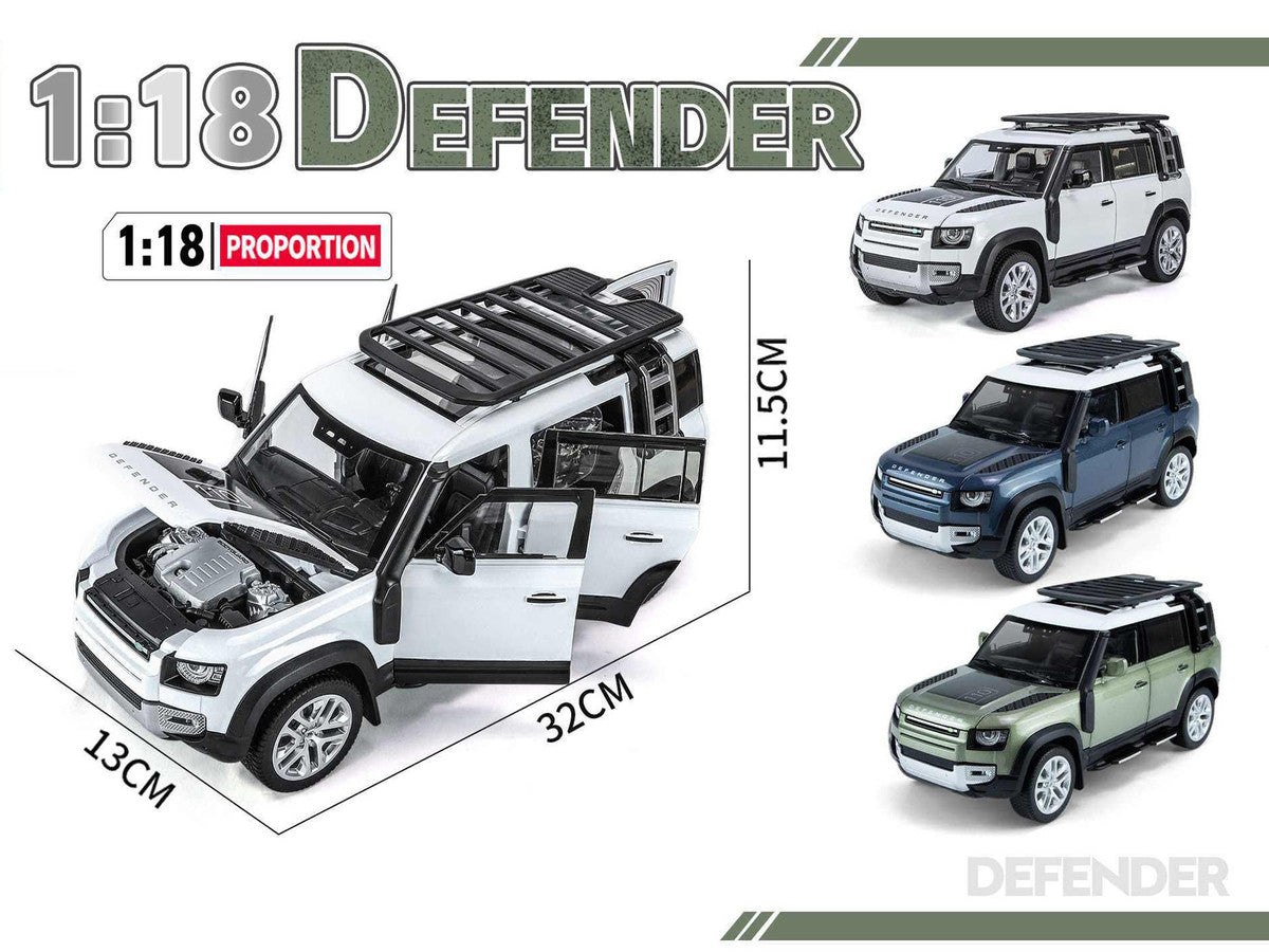 Land Rover Defender 110 Blue Metallic with White Top and Roof Rack 1/18 Diecast Model Car by Heimanba by Heimanba