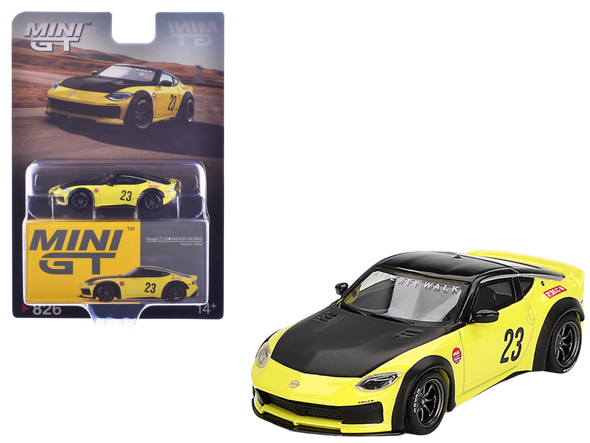 Nissan Z "LB-Nation Works" #23 Ikazuchi Yellow with Black Hood and Top Limited Edition 1/64 Diecast Model Car by Mini GT by Mini GT