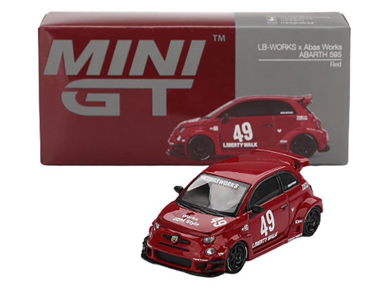 ABARTH 595 #49 "LB-Works x Abas Works" Red Limited Edition 1/64 Diecast Model Car by Mini GT by Mini GT