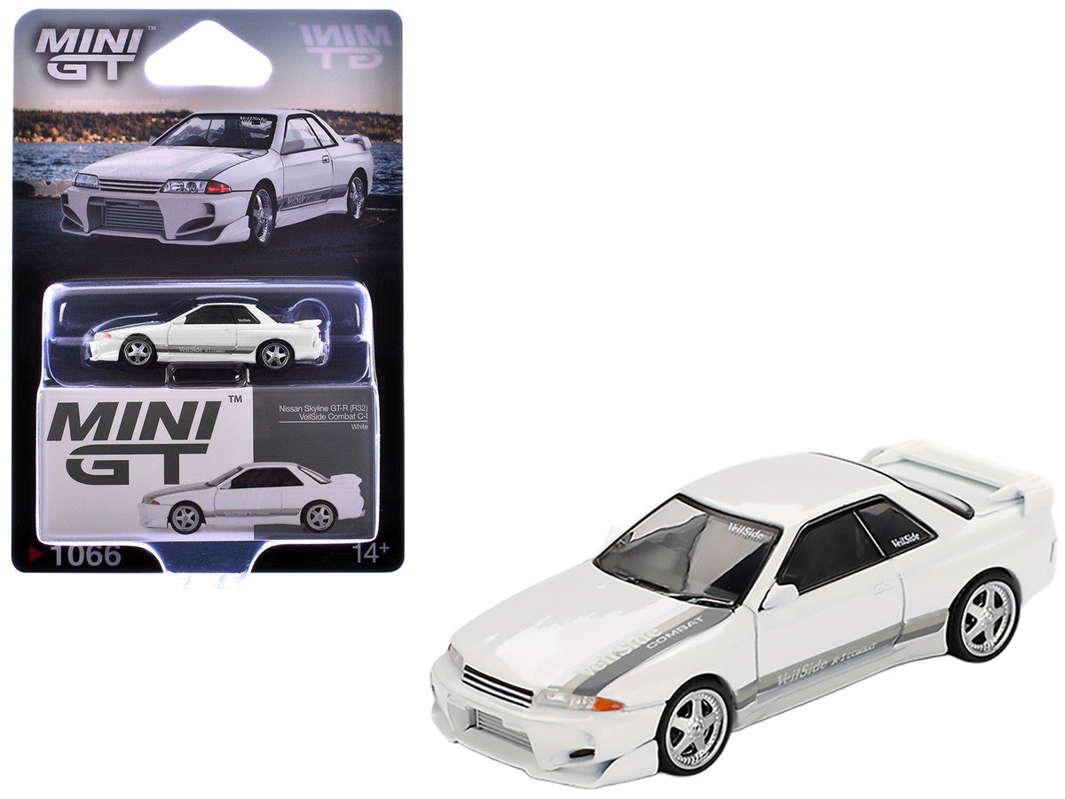 Nissan Skyline GT-R (R32) RHD (Right Hand Drive) "Veilside Combat C-I" White with Gray Stripes Limited Edition 1/64 Diecast Model Car by Mini GT by Mini GT