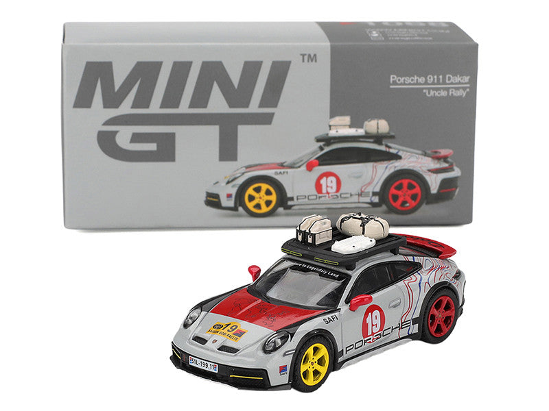 Porsche 911 Dakar #19 "Uncle Rally" Gray with Graphics and Roof Rack Limited Edition 1/64 Diecast Model Car by Mini GT by Mini GT