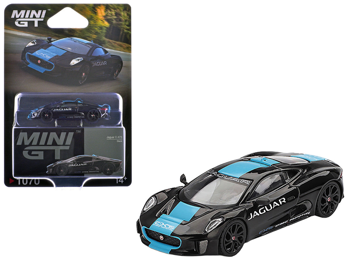 Jaguar C-X75 Black with Light Blue Stripe Limited Edition 1/64 Diecast Model Car by Mini GT by Mini GT