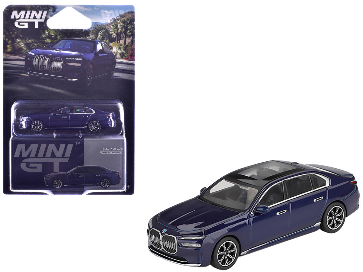 BMW i7 xDrive60 Tanzanite Blue Metallic with Sun Roof Limited Edition 1/64 Diecast Model Car by Mini GT by Mini GT