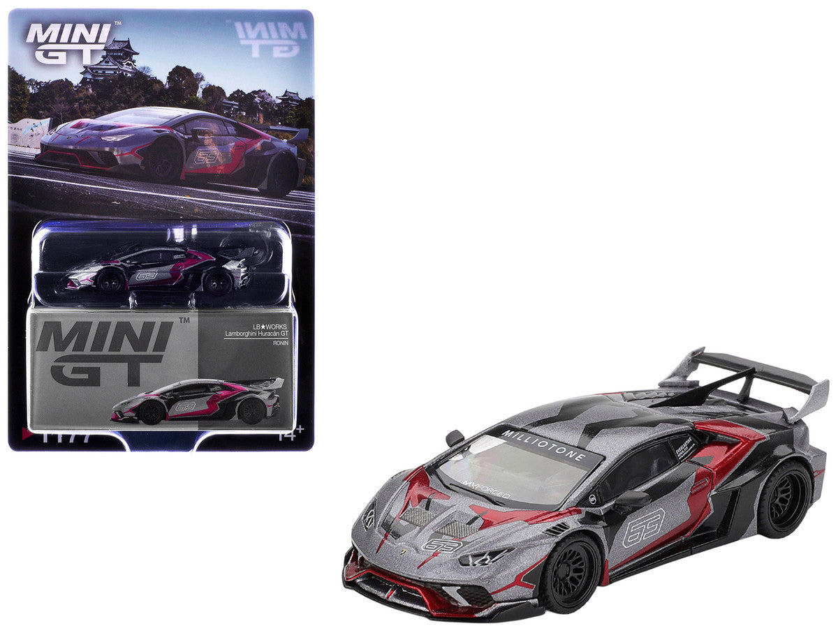 Lamborghini Huracan GT LB-WORKS "RONIN" Gray Metallic with Black and Red Graphics 1/64 Diecast Model Car by Mini GT by Mini GT