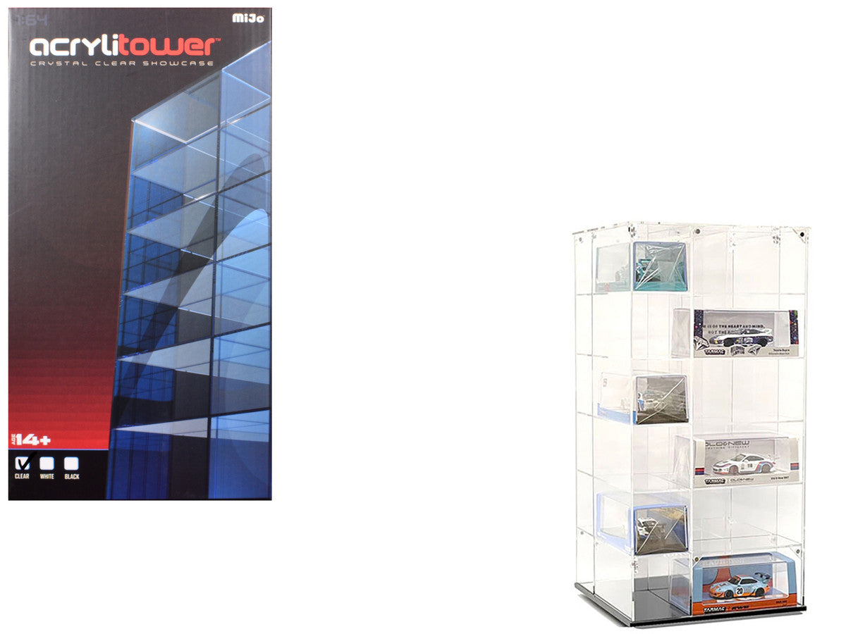 Acrylitower Showcase Large 24 Car Display Desktop Spinner with Cover Clear "Mijo Exclusives" for 1/64 Scale Models by Other