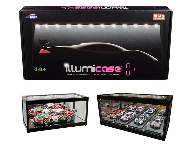 Black Collectible Display Show Case Illumicase+ with LED Lights and Mirror Base and Back for 1/64 1/43 1/32 1/24 1/18 Scale Models by Illumibox by Illumibox