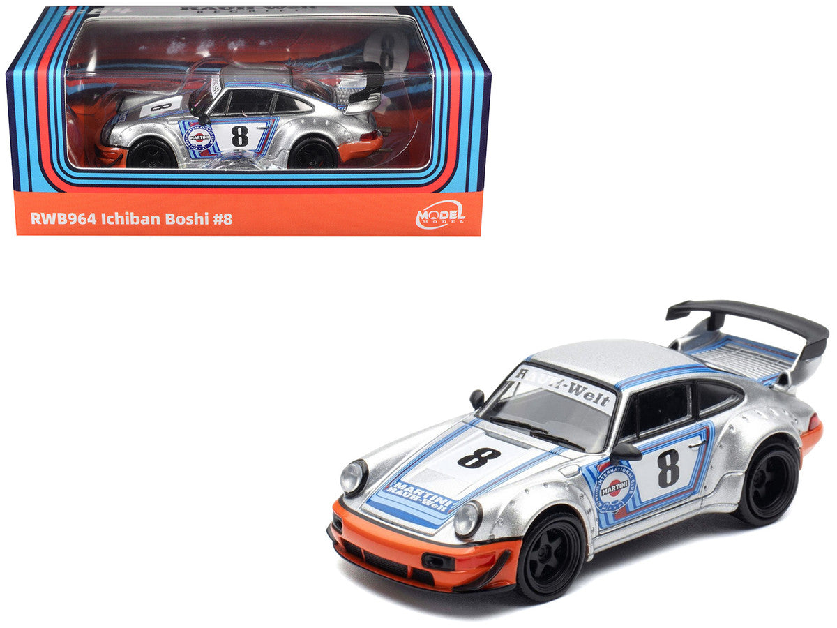 RWB 964 #8 "Ichiban Boshi - Martini Racing" Silver Metallic with Stripes 1/64 Diecast Model Car by Model Model by Model Model
