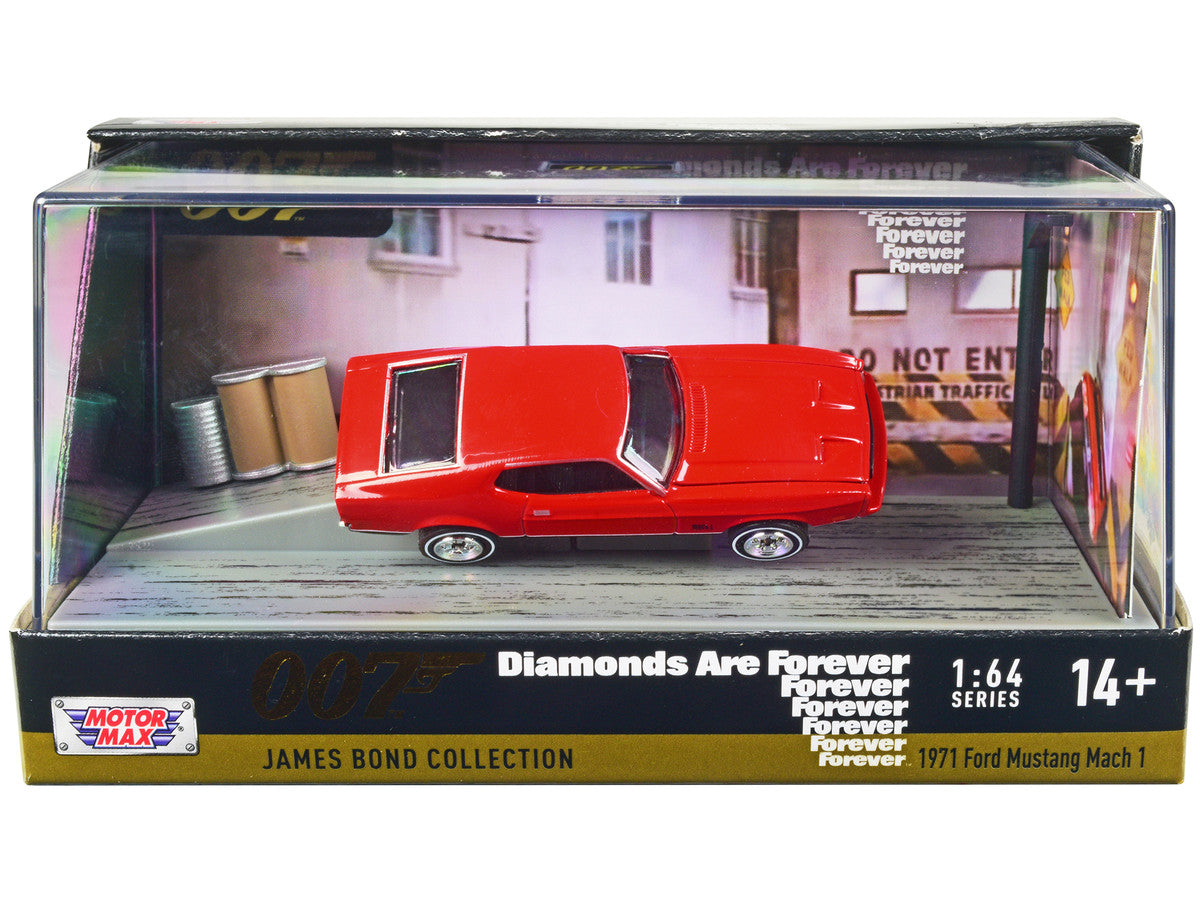 1971 Ford Mustang Mach 1 Red James Bond 007 "Diamonds are Forever" (1971) Movie with Display 1/64 Diecast Model Car by Motormax by Motormax