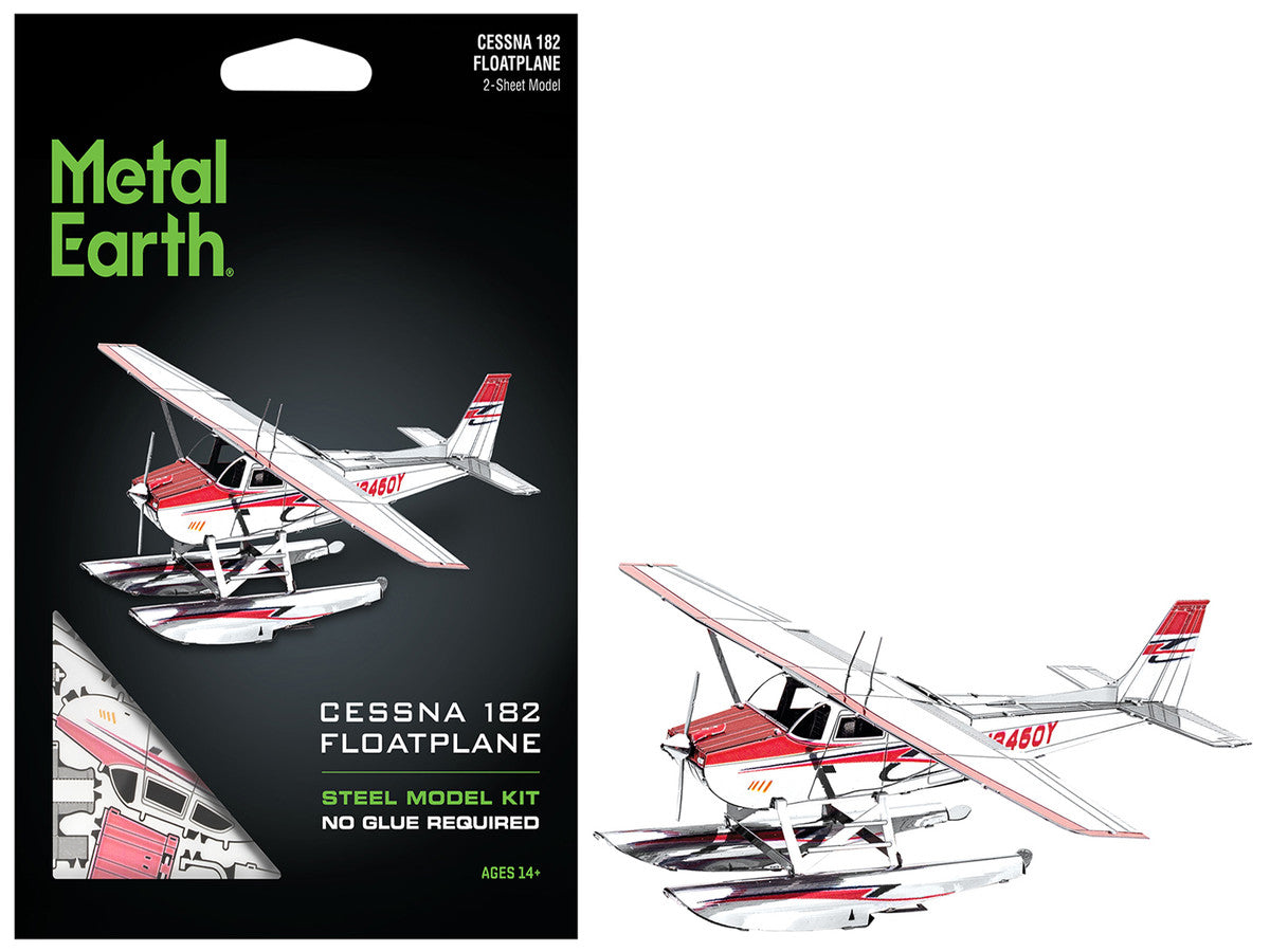 Model Kit Cessna 182 Floatplane White and Red (Moderate Difficulty) Steel Model by Metal Earth by Metal Earth