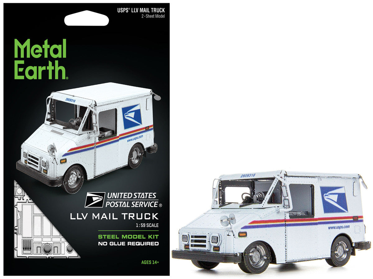 Model Kit LLV Mail Truck White "USPS (United States Postal Service)" (Moderate Difficulty) Steel Model by Metal Earth by Metal Earth