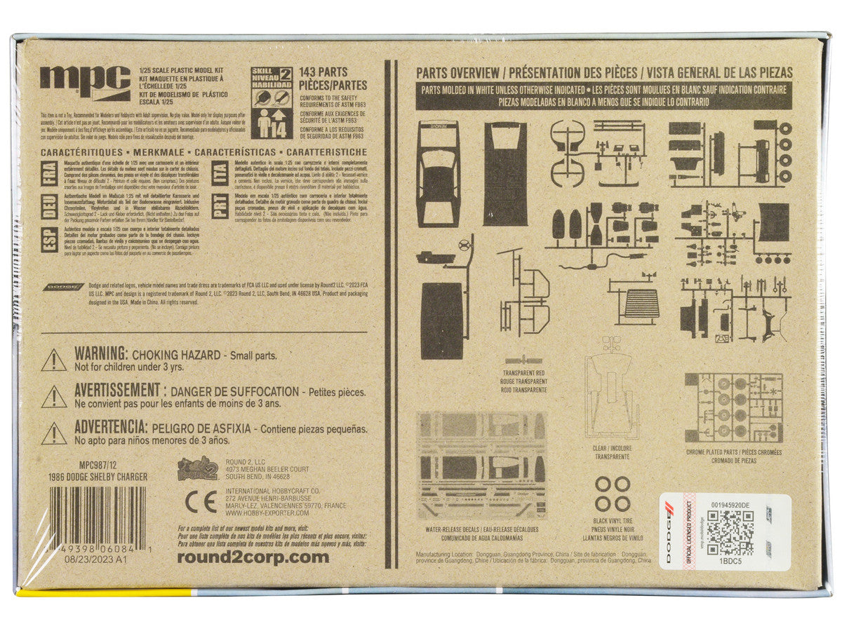 Skill 2 Model Kit 1986 Dodge Shelby Charger 1/25 Scale Model by MPC by MPC