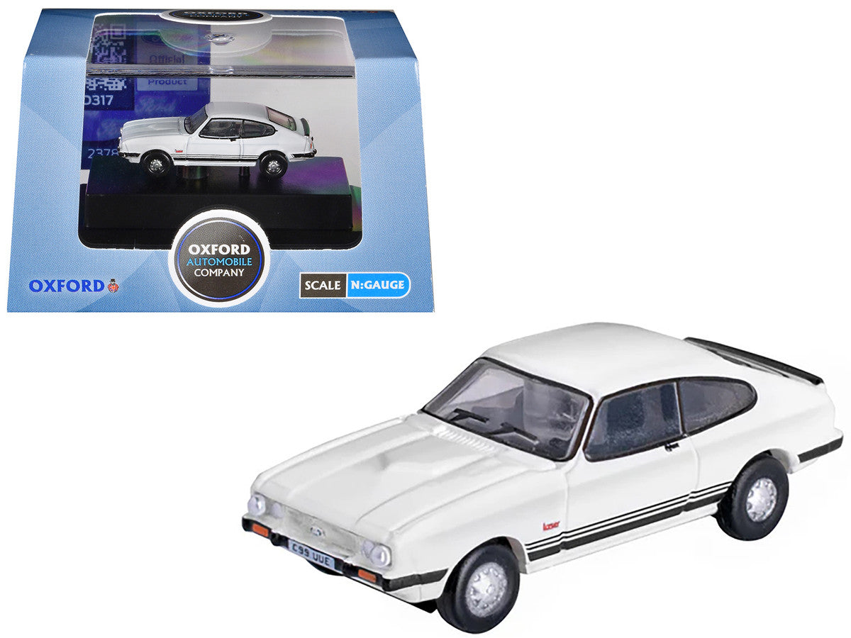 Ford Capri Mk3 RHD (Right Hand Drive) Diamond White with Black Stripes 1/148 (N) Scale Diecast Model Car by Oxford Diecast by Oxford Diecast