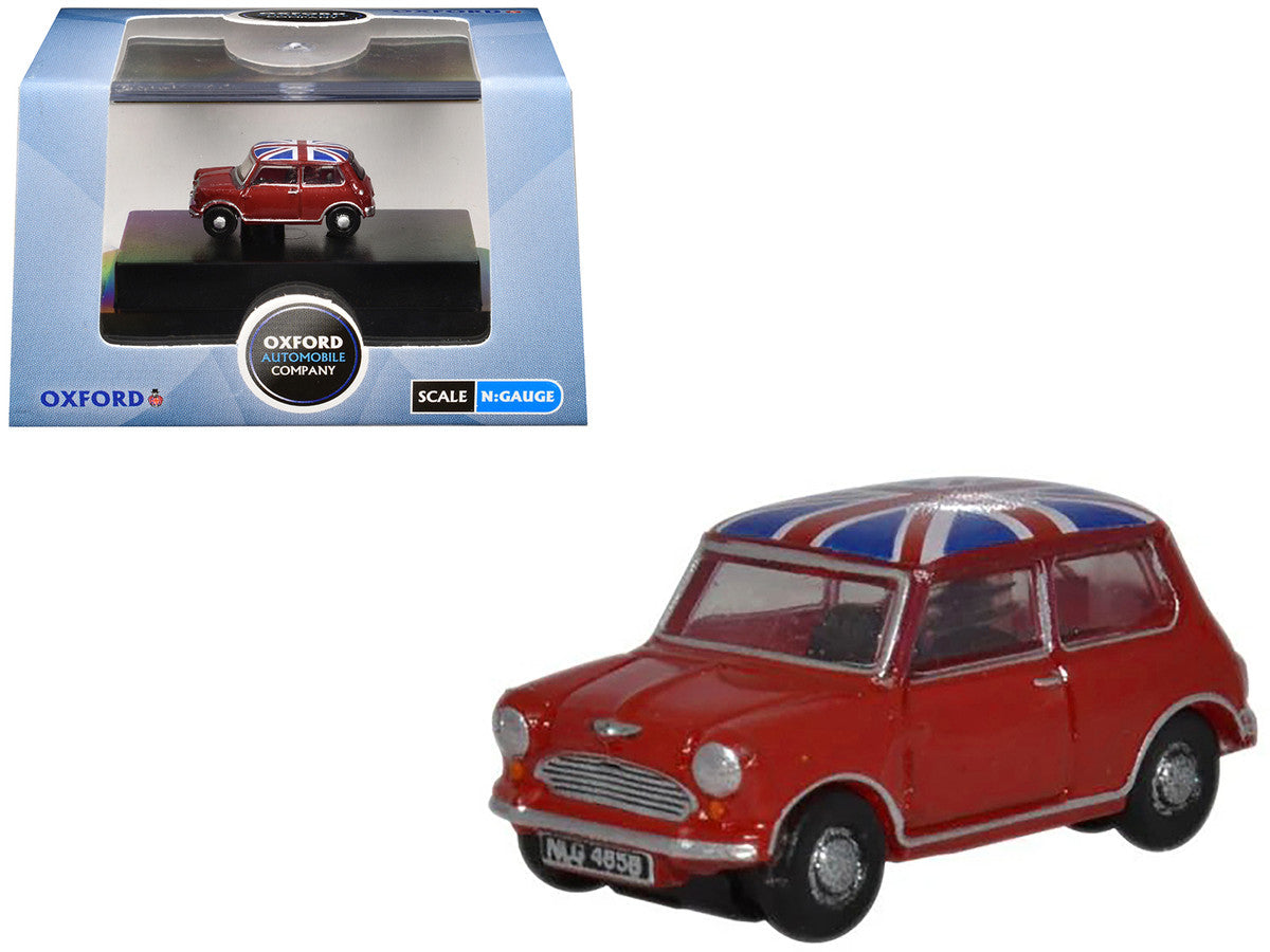 Austin Mini RHD (Right Hand Drive) Tartan Red with Union Jack Top 1/148 (N) Scale Diecast Model Car by Oxford Diecast by Oxford Diecast