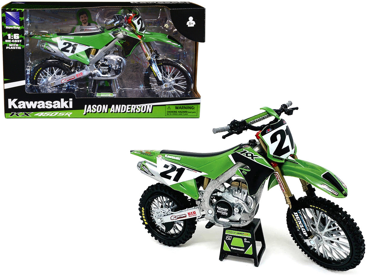 Kawasaki KX450SR Dirt Bike Motorcycle #21 Jason Anderson Green and Black "Kawasaki Racing Team" 1/6 Model by New Ray by New Ray