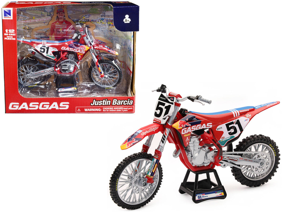 GasGas MC 450F Motorcycle #51 Justin Barcia "GasGas Factory Racing - Red Bull" 1/12 Diecast Model by New Ray by New Ray