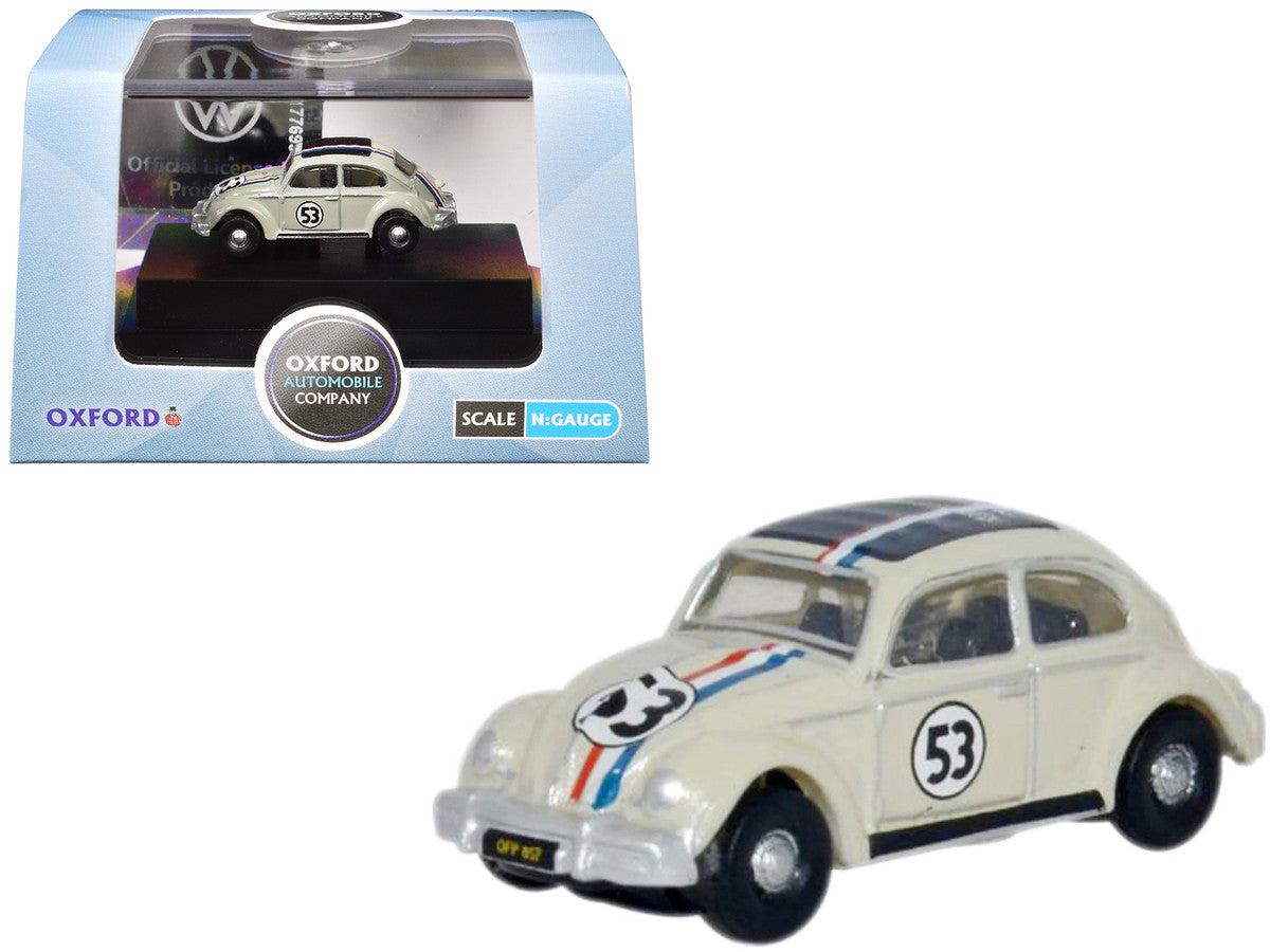 Volkswagen Beetle #53 Beige with Stripes and Black Top 1/148 (N) Scale Diecast Model Car by Oxford Diecast by Oxford Diecast