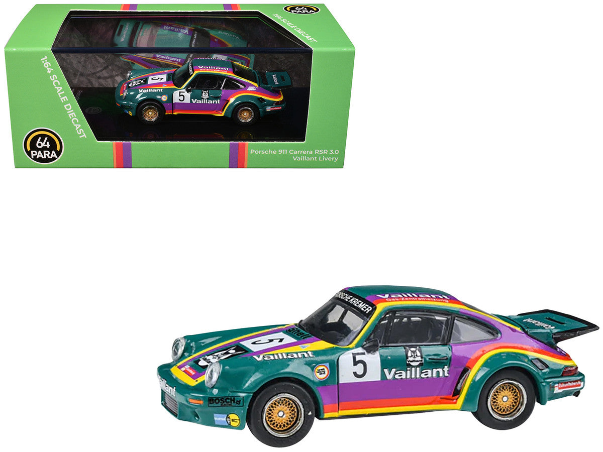 1975 Porsche 911 Carrera RSR 3.0 #5 "Kremer Racing - Vaillant" Green with Stripes 1/64 Diecast Model Car by Paragon Models by Paragon