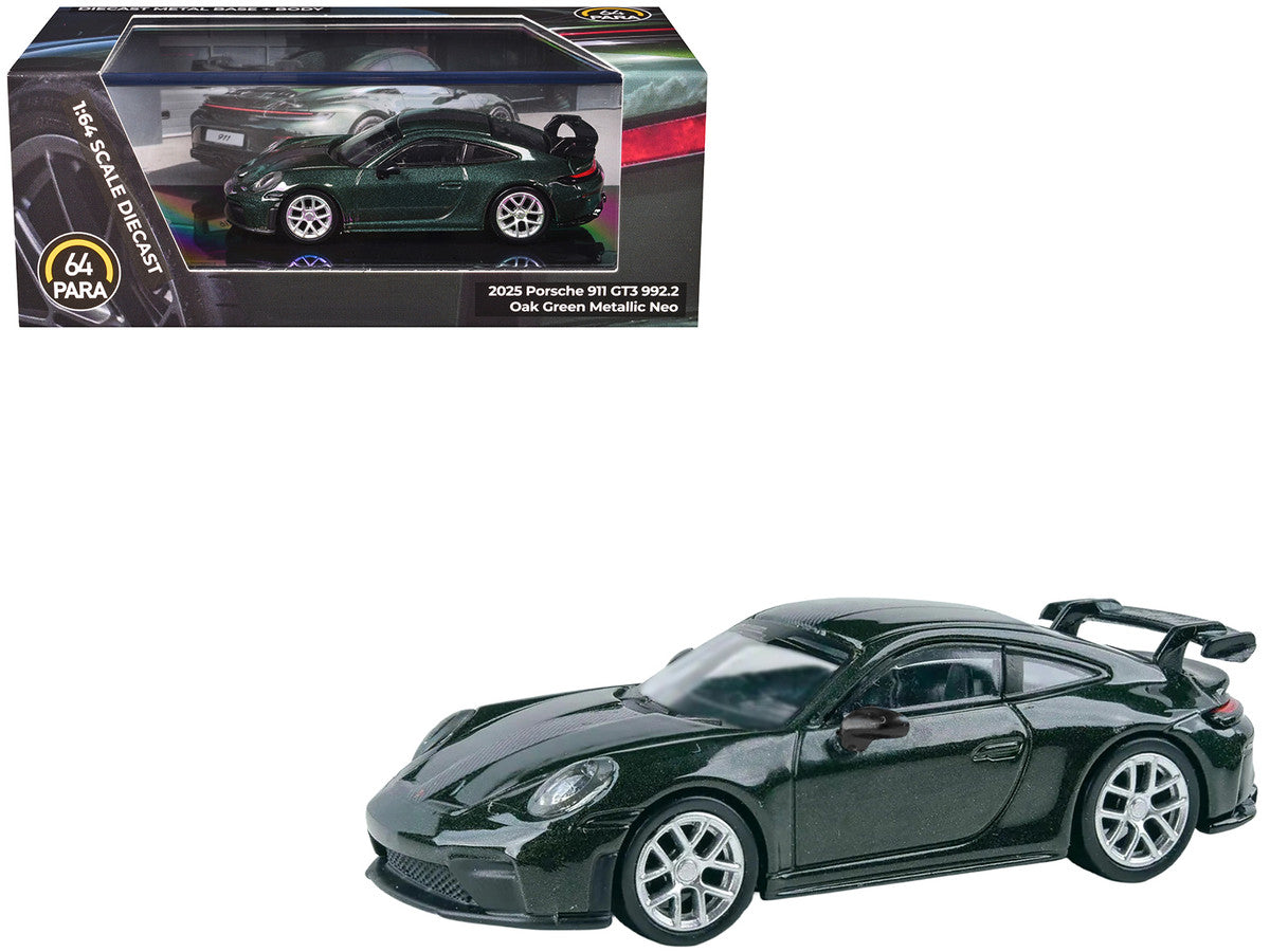 2025 Porsche 911 GT3 (992.2) Oak Green Metallic Neo with Carbon Stripe 1/64 Diecast Model Car by Paragon by Paragon