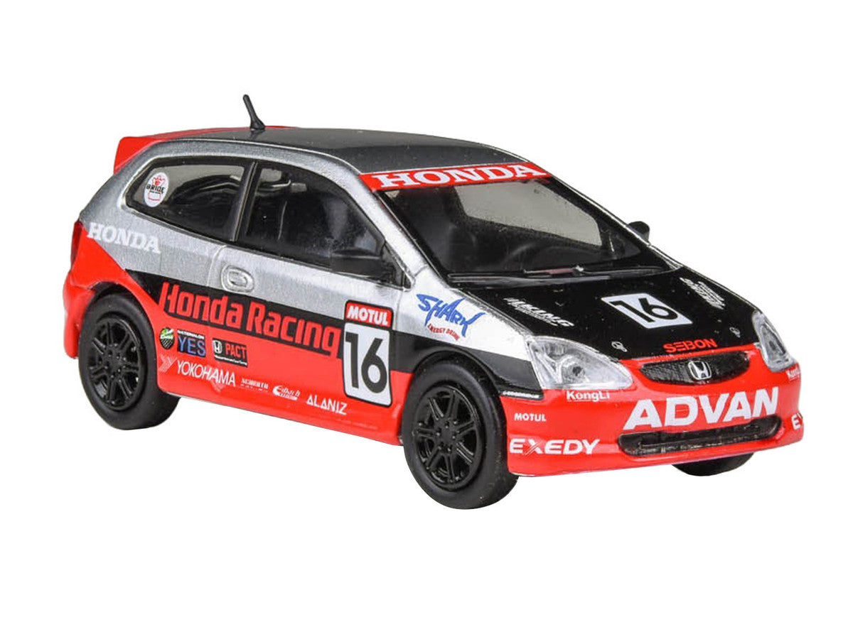 2005 Honda Civic #16 "SEMA RealTime Racing" Silver Metallic and Red with Black Graphics 1/64 Diecast Model Car by Paragon Models by Paragon