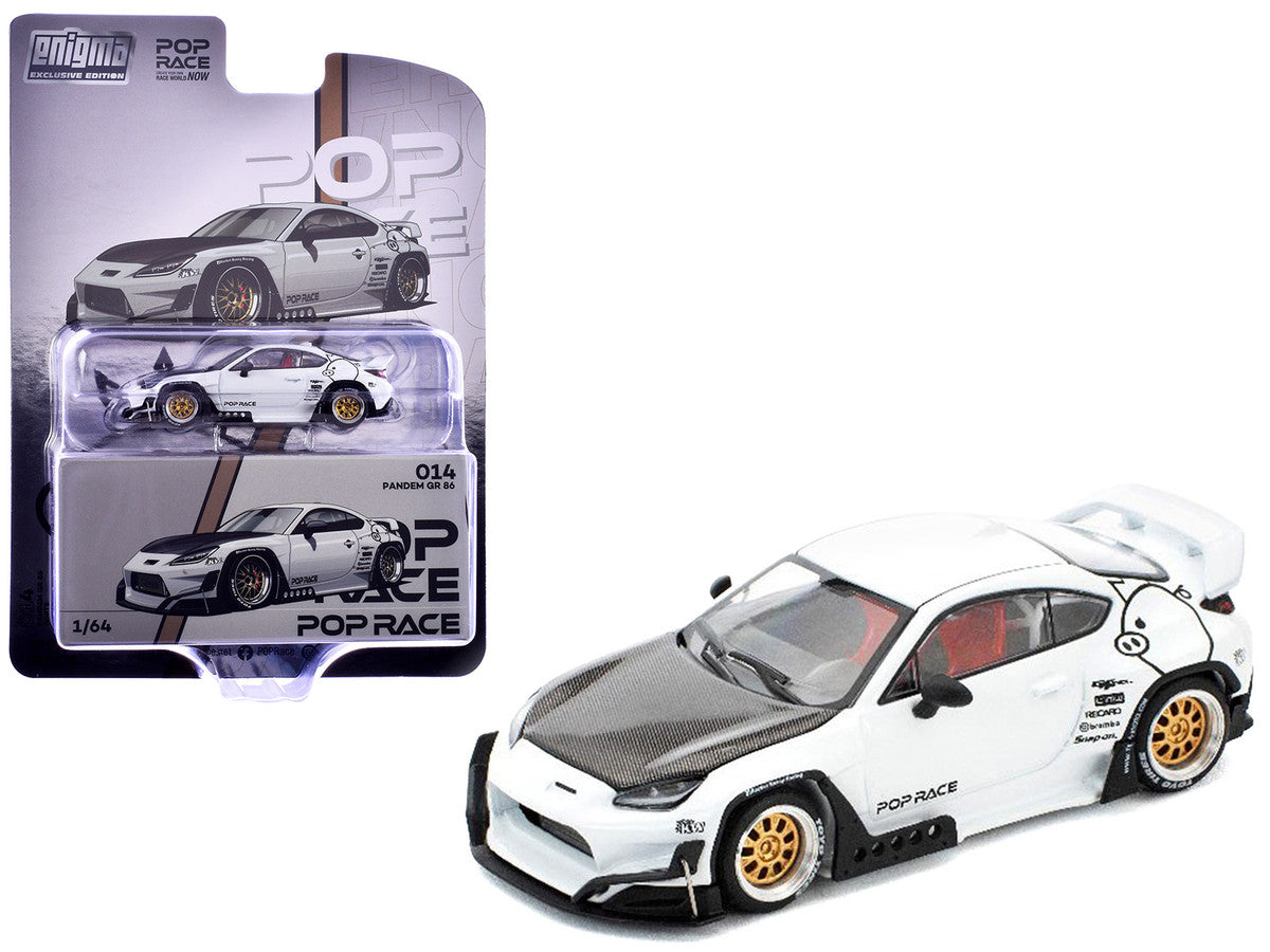 Toyota Pandem GR86 White with Carbon Hood "Enigma Exclusive Edition" 1/64 Diecast Model Car by Pop Race by Pop Race