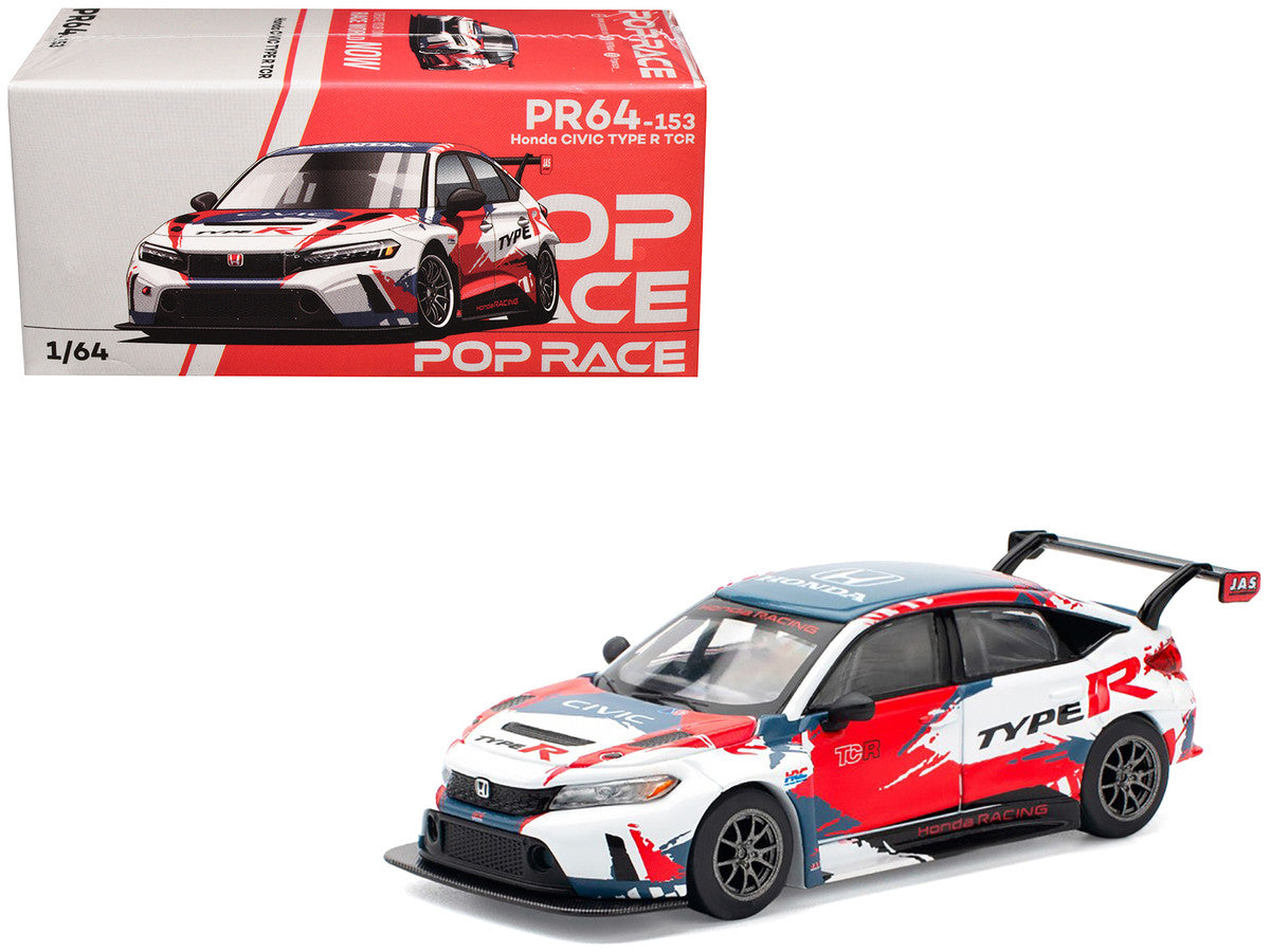 Honda Civic Type R TCR "Presentation" White with Graphics 1/64 Diecast Model Car by Pop Race by Pop Race