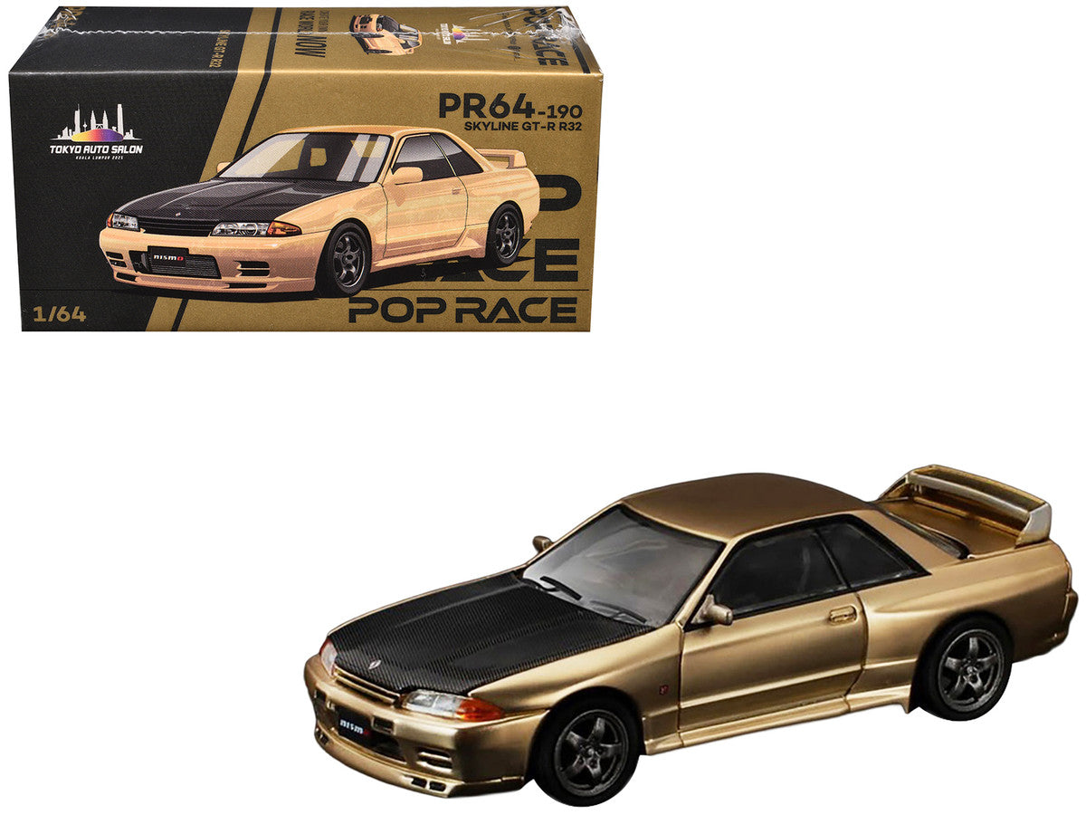 Skyline GT-R R32 RHD (Right Hand Drive) Chrome Gold with Carbon Hood "Tokyo Auto Salon 2025" 1/64 Diecast Model Car by Pop Race by Pop Race