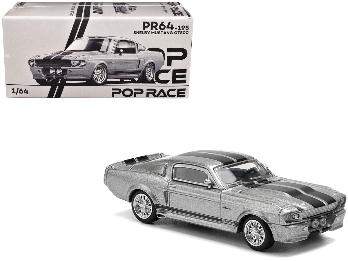Shelby Mustang GT500 Gray Metallic with Black Stripes 1/64 Diecast Model Car by Pop Race by Pop Race