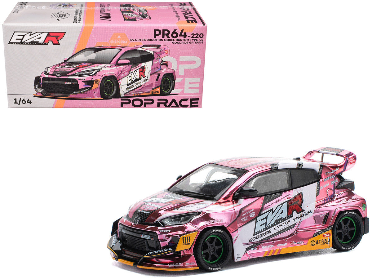 Toyota Goodride GR Yaris RHD (Right Hand Drive) "EVA RT Production Model-08" Pink Metallic with Graphics 1/64 Diecast Model Car by Pop Race by Pop Race
