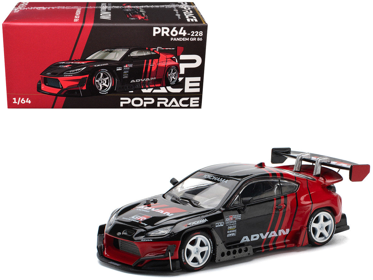 Toyota Pandem GR86 "Advan" Black and Red with Graphics 1/64 Diecast Model Car by Pop Race by Pop Race
