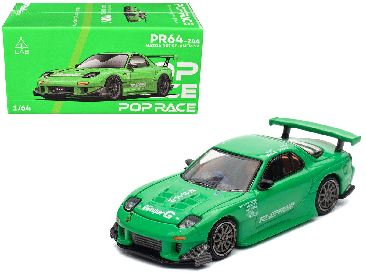 Mazda RX7 "RE Amemiya" Widebody RHD (Right Hand Drive) Green 1/64 Diecast Model Car by Pop Race by Pop Race