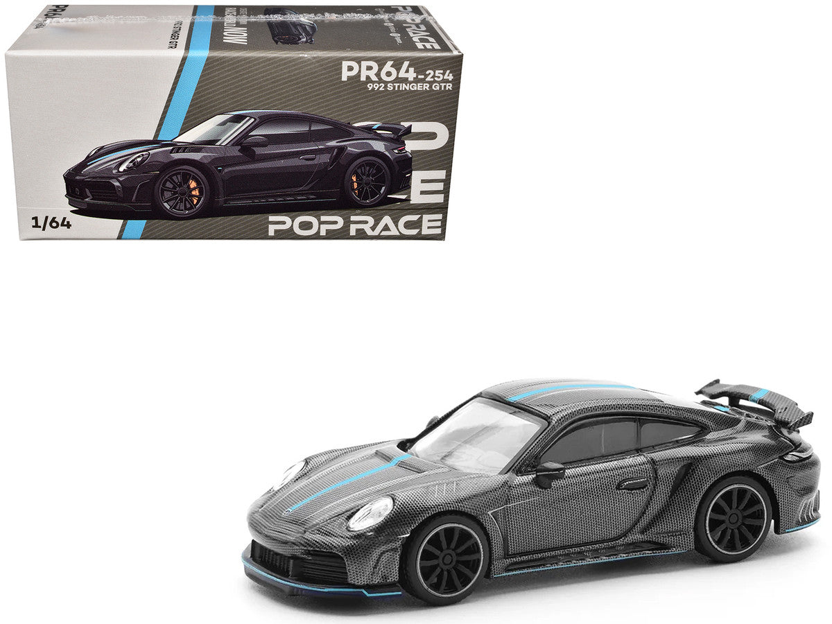 992 Stinger GTR Carbon Edition with Blue Stripe 1/64 Diecast Model Car by Pop Race by Pop Race
