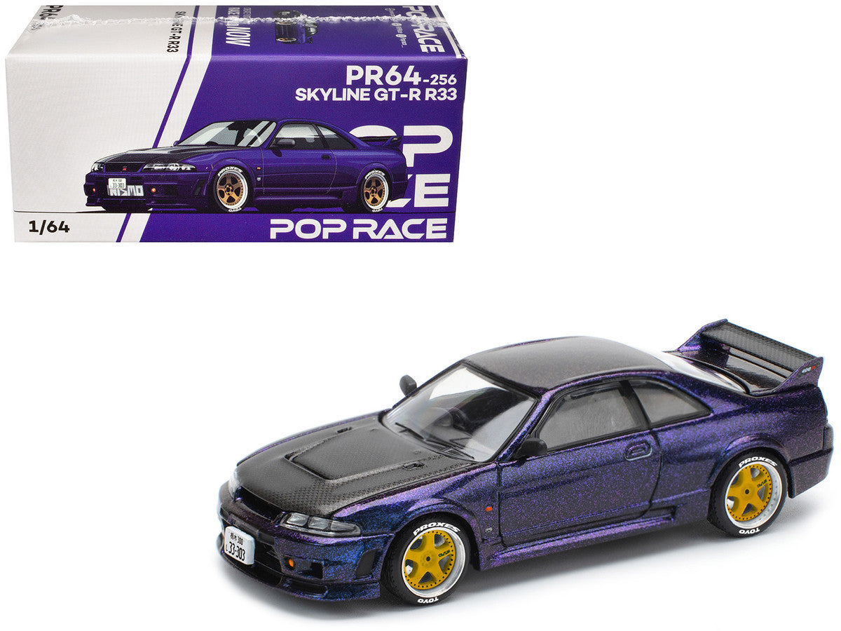 Skyline GT-R (R33) RHD (Right Hand Drive) Midnight Purple Metallic with Carbon Hood 1/64 Diecast Model Car by Pop Race by Pop Race