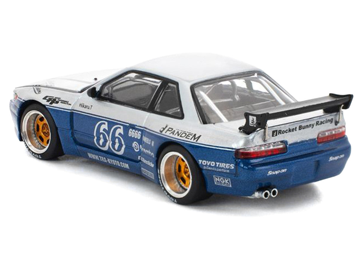 Pandem S13 RHD (Right Hand Drive) Silver and Moontech Blue Metallic with Graphics 1/64 Diecast Model Car by Pop Race by Pop Race