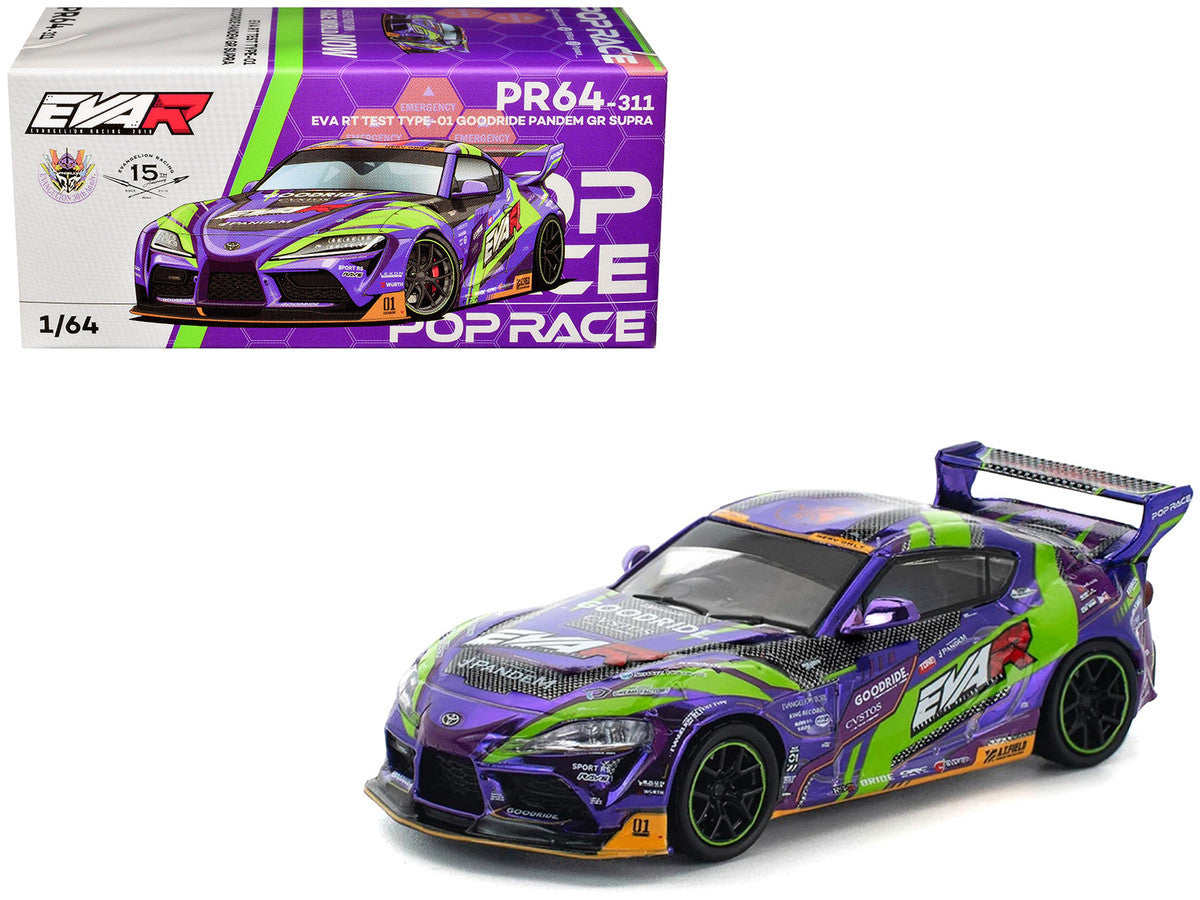 Toyota Pandem GR Supra RHD (Right Hand Drive) "EVA RT Test Type-01 GoodRide" Purple Metallic with Graphics 1/64 Diecast Model Car by Pop Race by Pop Race