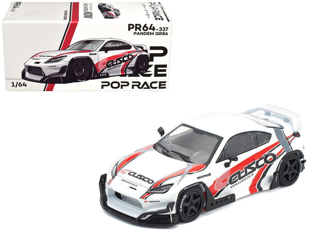 Toyota Pandem GR86 "Cusco" White with Racing Graphics 1/64 Diecast Model Car by Pop Race by Pop Race