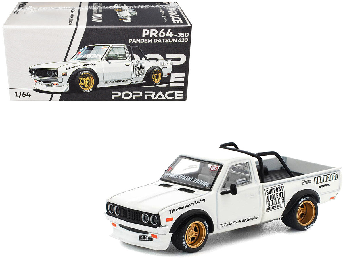 Datsun Pandem 620 Pickup Truck "Rocket Bunny Racing" White with Graphics 1/64 Diecast Model Car by Pop Race by Pop Race