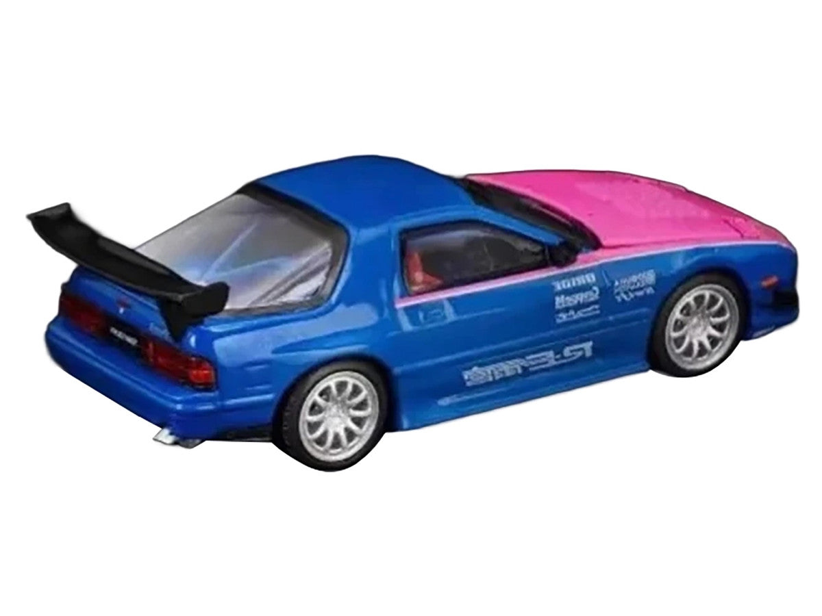 Mazda RX7 (FC3S) RE Amemiya RHD (Right Hand Drive) Blue Metallic with Pink Hood "APA XPO 2025 Exclusive" 1/64 Diecast Model Car by Pop Race by Pop Race