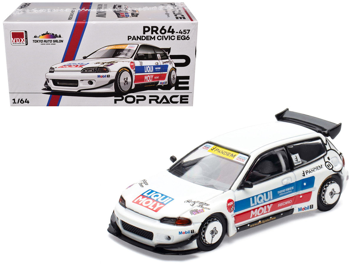 Pandem Civic EG6 RHD (Right Hand Drive) White with Stripes and Graphics "VDX - Tokyo Auto Salon Hong Kong 2025" Special Edition 1/64 Diecast Model Car by Pop Race by Pop Race