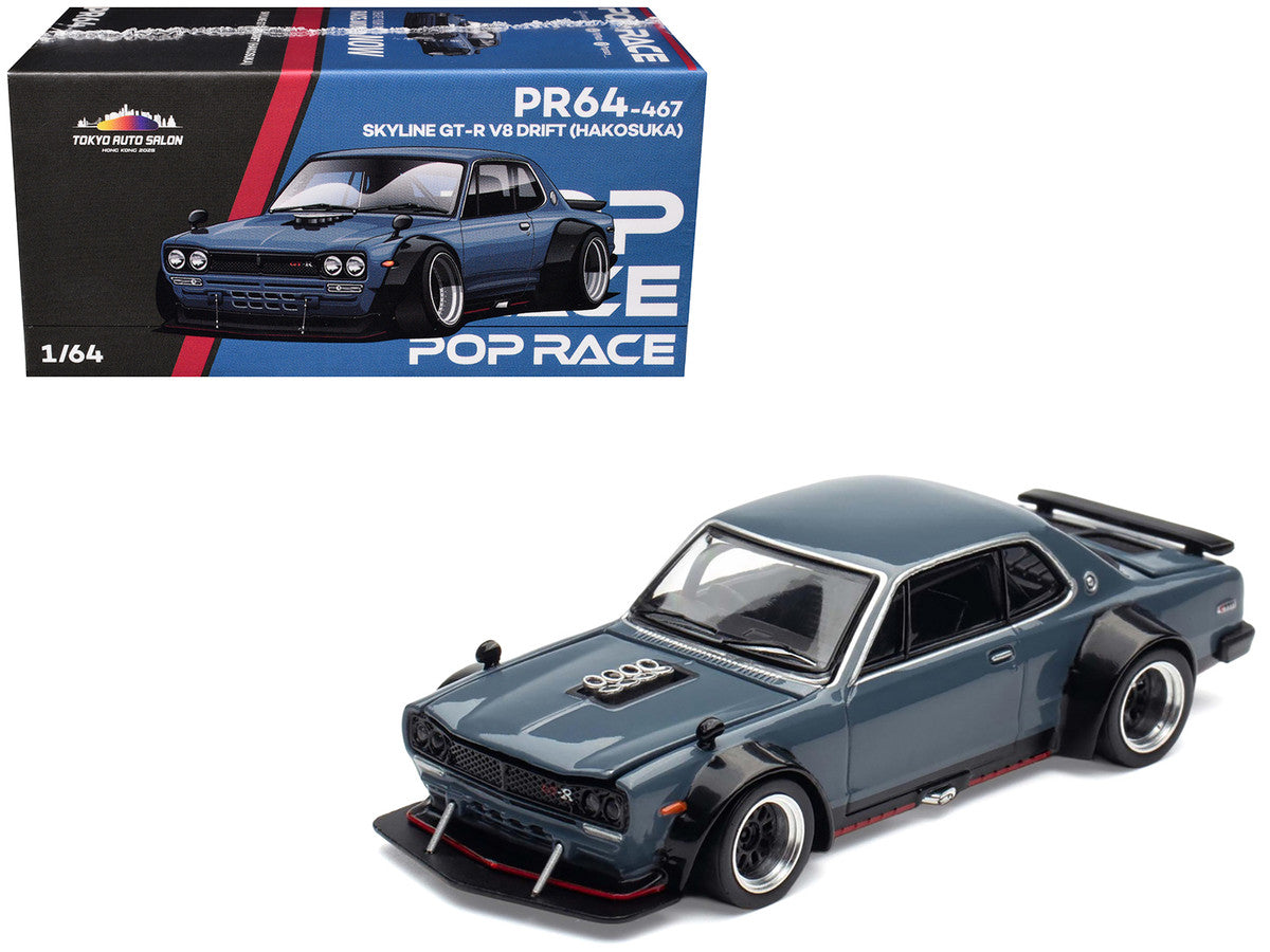 Skyline GT-R V8 Drift "Hakosuka" RHD (Right Hand Drive) Gray "Tokyo Auto Salon Hong Kong 2025" Special Edition 1/64 Diecast Model Car by Pop Race by Pop Race