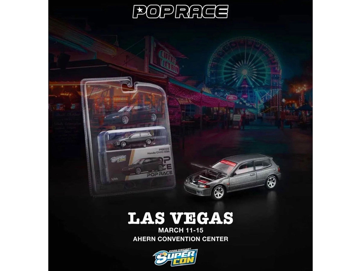 Honda Civic EG6 RHD (Right Hand Drive) Gray Metallic with Red Interior "2026 Diecast Super Con Las Vegas Event Exclusive" 1/64 Diecast Model Car by Pop Race by Pop Race