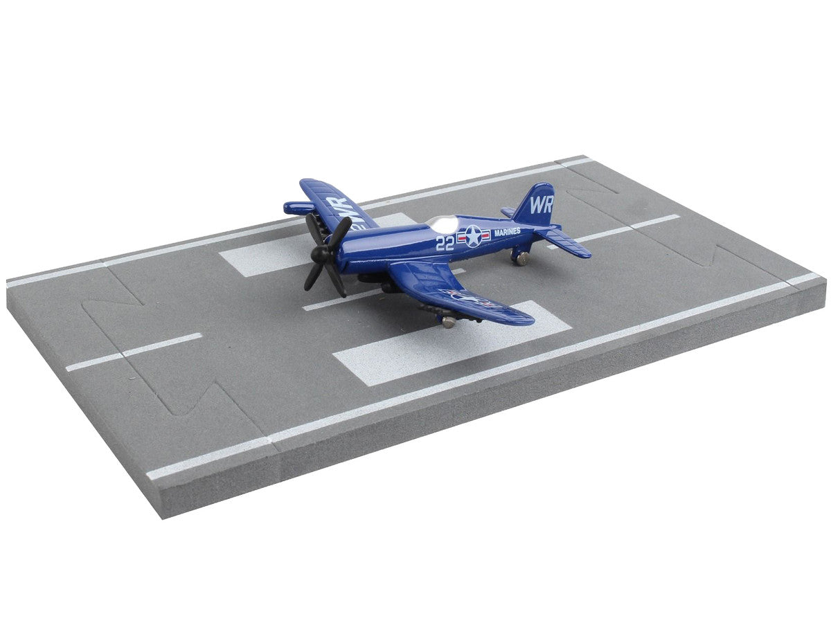 Vought F4U Corsair Fighter Aircraft Blue "United States Marine Corps" with Runway Section Diecast Model Airplane by Runway24 by Runway24