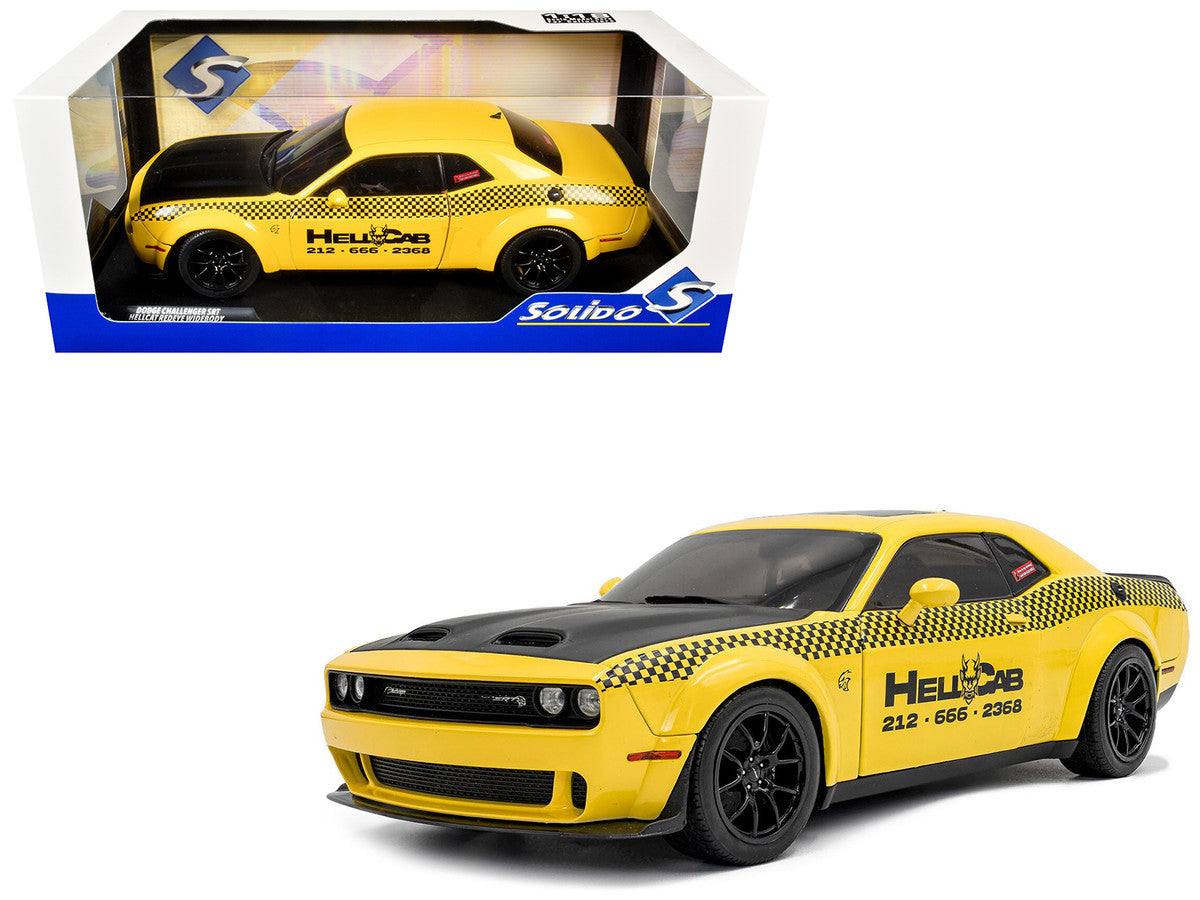 2023 Dodge Challenger SRT Hellcat Redeye Widebody Taxi "NYC Hellcab" Yellow with Black Hood and Graphics 1/18 Diecast Model Car by Solido by Solido