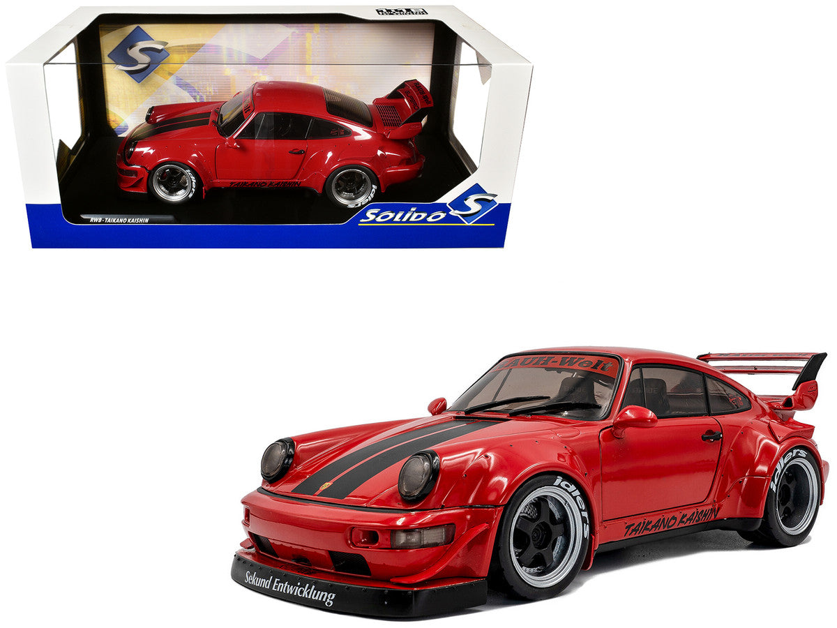2024 RWB Bodykit "Taikano Kaishin" Red with Black Stripes 1/18 Diecast Model Car by Solido by Solido