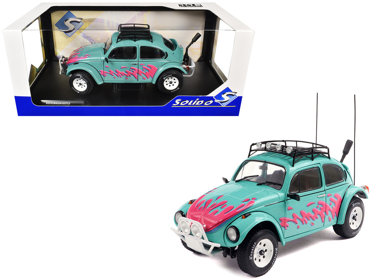1976 Volkswagen Beetle Baja Miami Green with Pink Graphics 1/18 Diecast Model Car by Solido by Solido