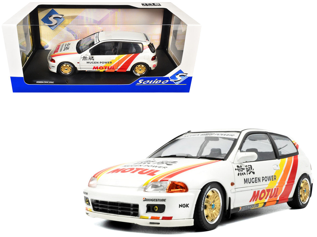 1991 Honda Civic (EG6) RHD (Right Hand Drive) "Mugen Racing" White with Stripes 1/18 Diecast Model Car by Solido by Solido