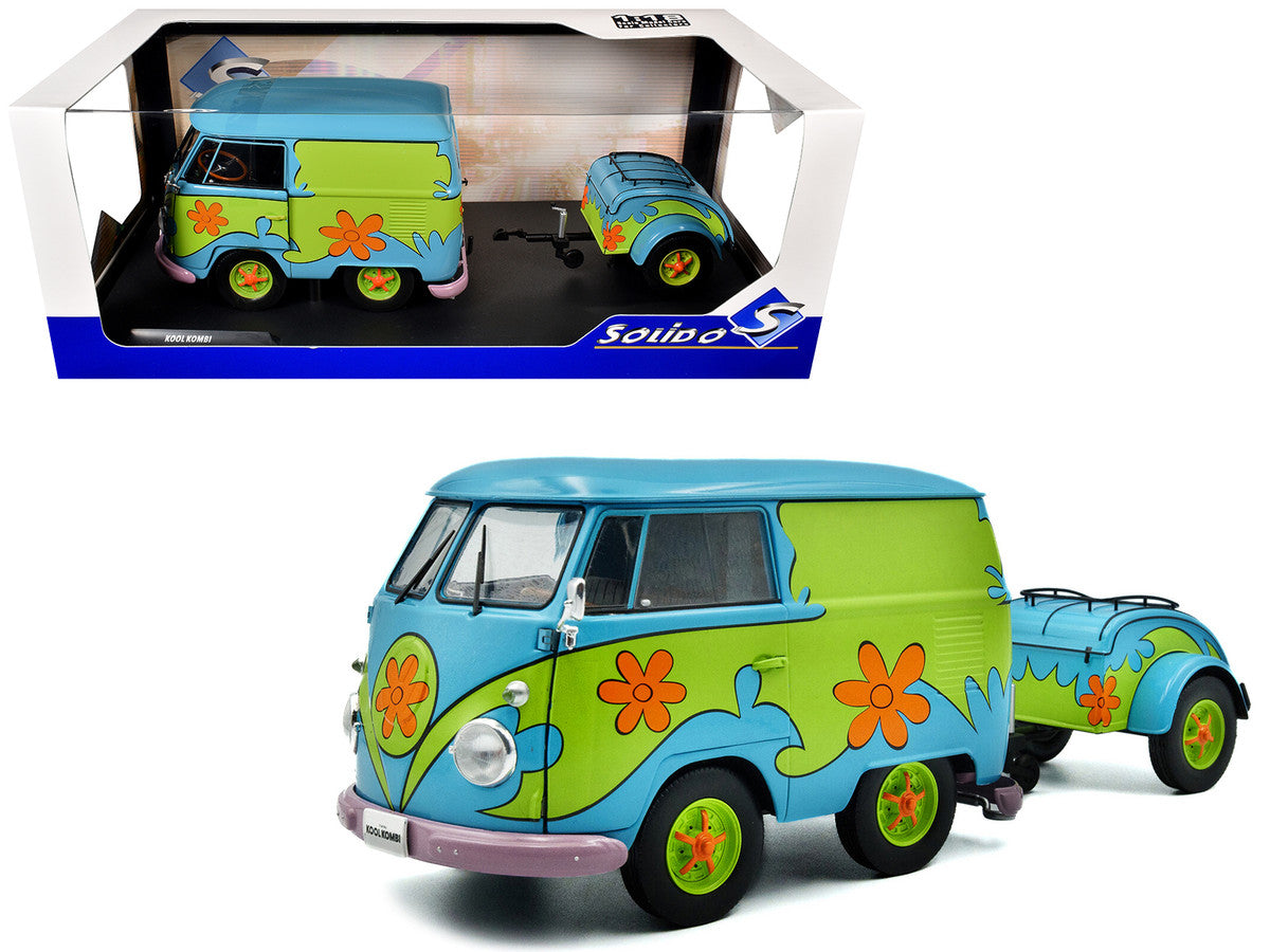2024 Volkswagen Kool Kombi Van with Trailer "Ghost Hunter" Blue and Green with Graphics 1/18 Diecast Model Car by Solido by Solido
