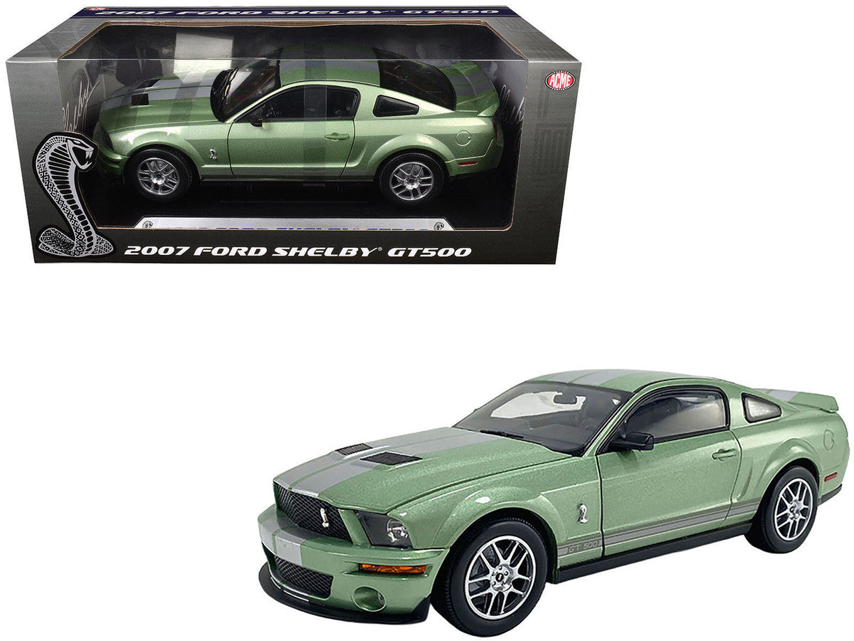 2007 Ford Shelby GT500 Lime Green Metallic with Silver Stripes "Shelby Collectibles" Series 1/18 Diecast Model Car by ACME by Acme