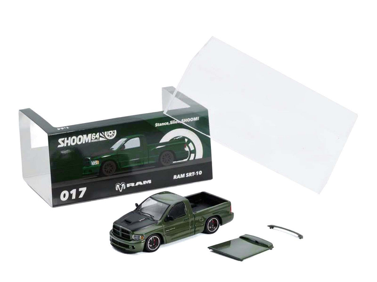 2003 Dodge Ram SRT-10 Pickup Truck Green Metallic with Matt Black Hood 1/64 Diecast Model Car by Shoom64 Models-5