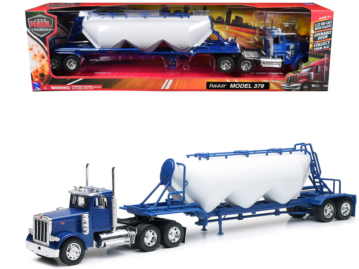 Peterbilt 379 Truck Blue with Pneumatic Tanker Trailer White "Long Haul Truckers" Series 1/32 Diecast Model by New Ray by New Ray